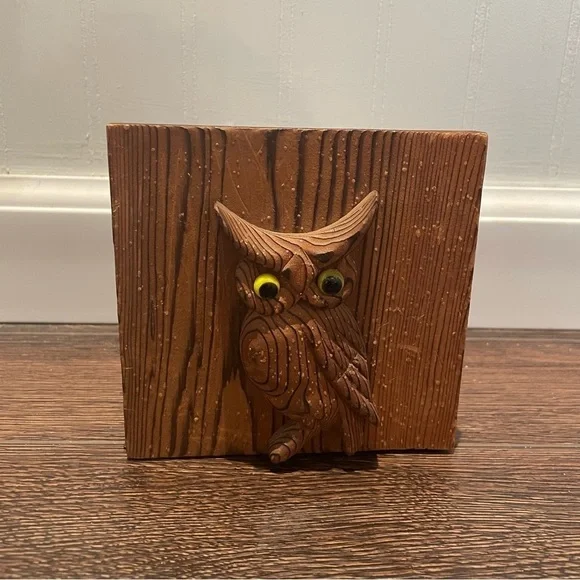 Vintage 60s/70s Carved Wood Owl Single Bookend OS - Picture 1 of 5